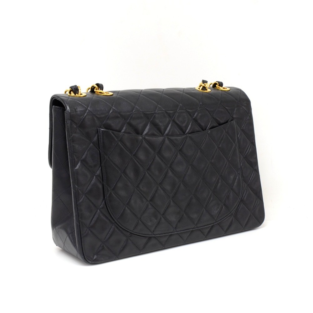 Chanel Vintage Chanel 13 Maxi Jumbo Black Quilted Leather Shoulder