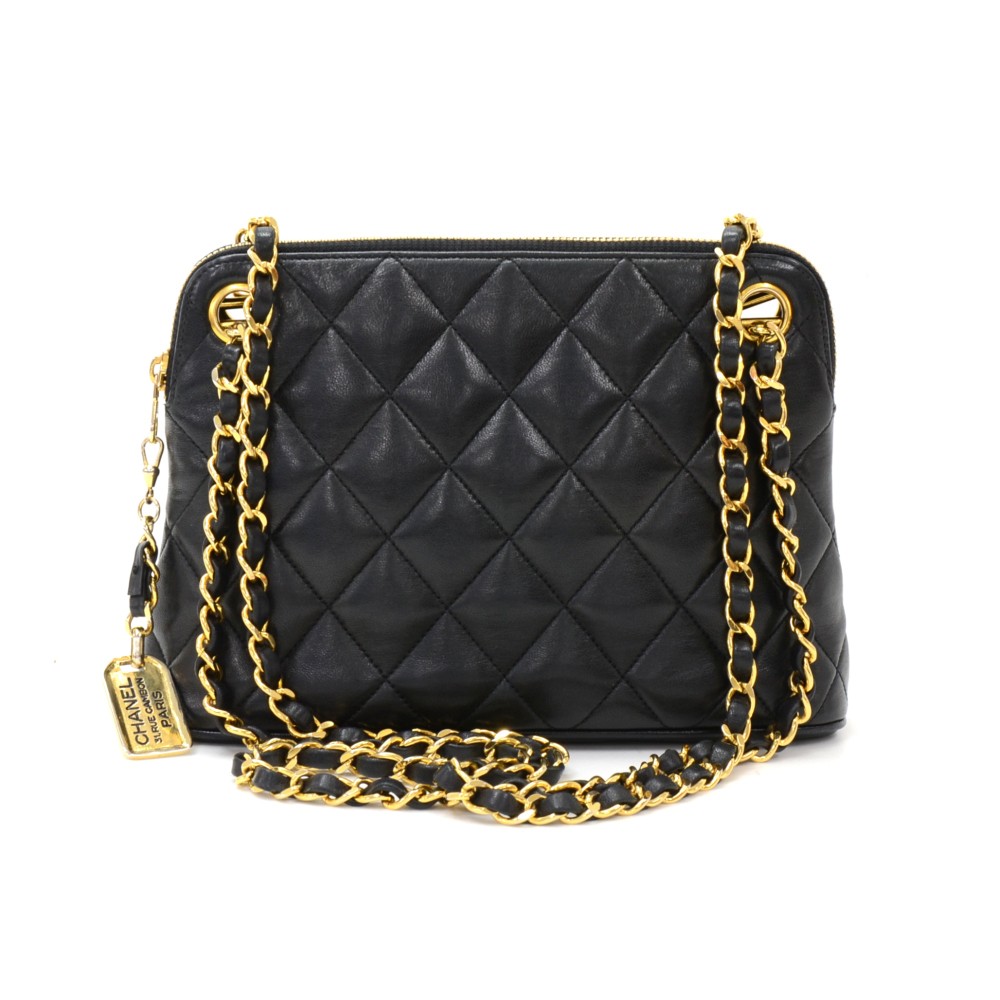 Chanel Vintage Chanel Black Quilted Leather Shoulder Pochette Bag