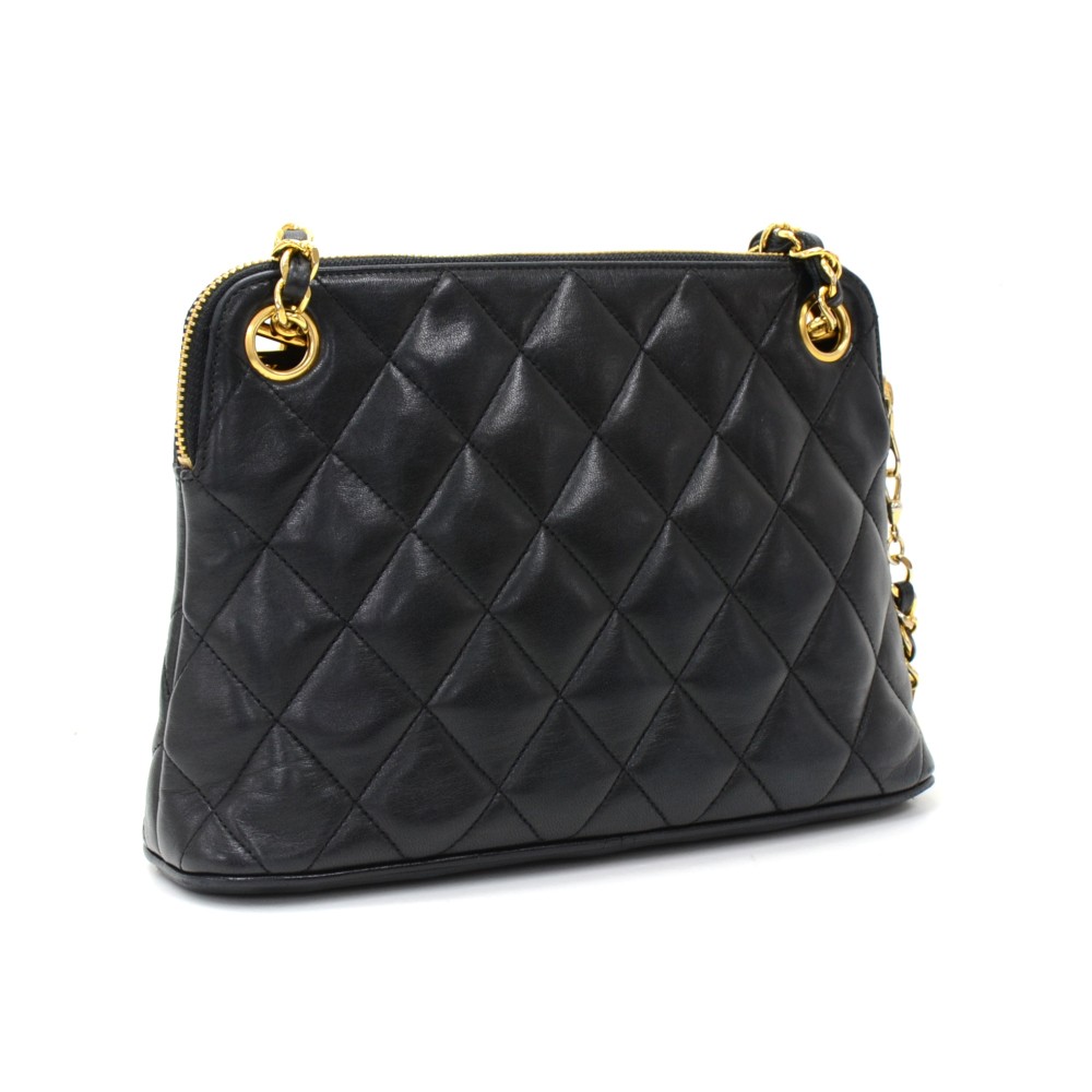 Chanel Vintage Chanel Black Quilted Lambskin Leather Tote Shoulder