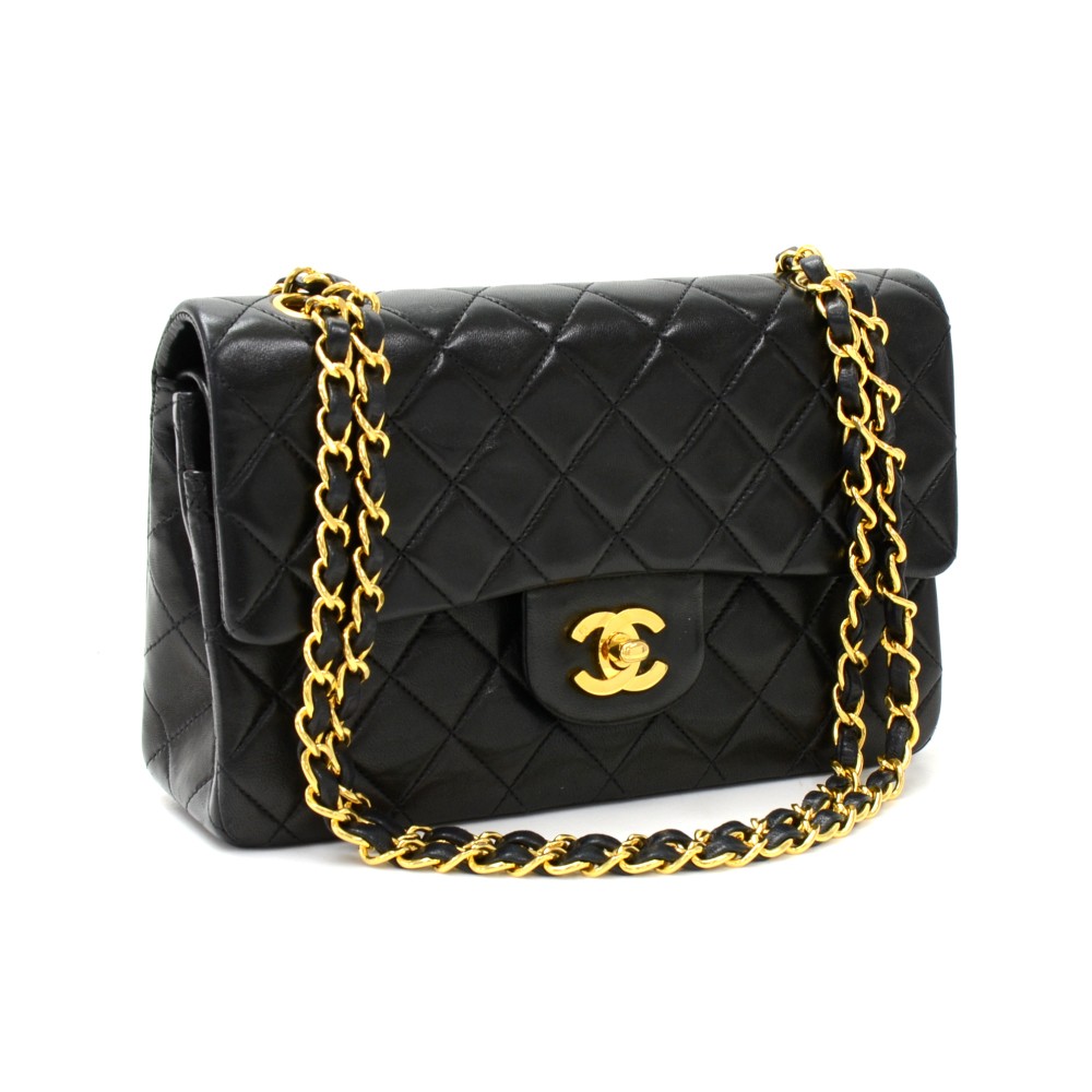 Chanel Vintage Chanel 9inch Black Quilted Leather Shoulder Flap Bag