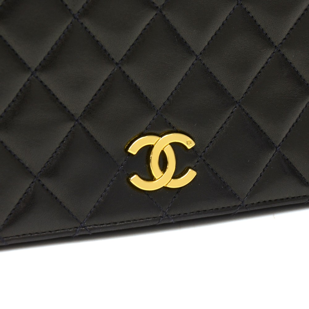 Chanel Vintage Chanel Classic 9 inch Black Quilted Leather Shoulder