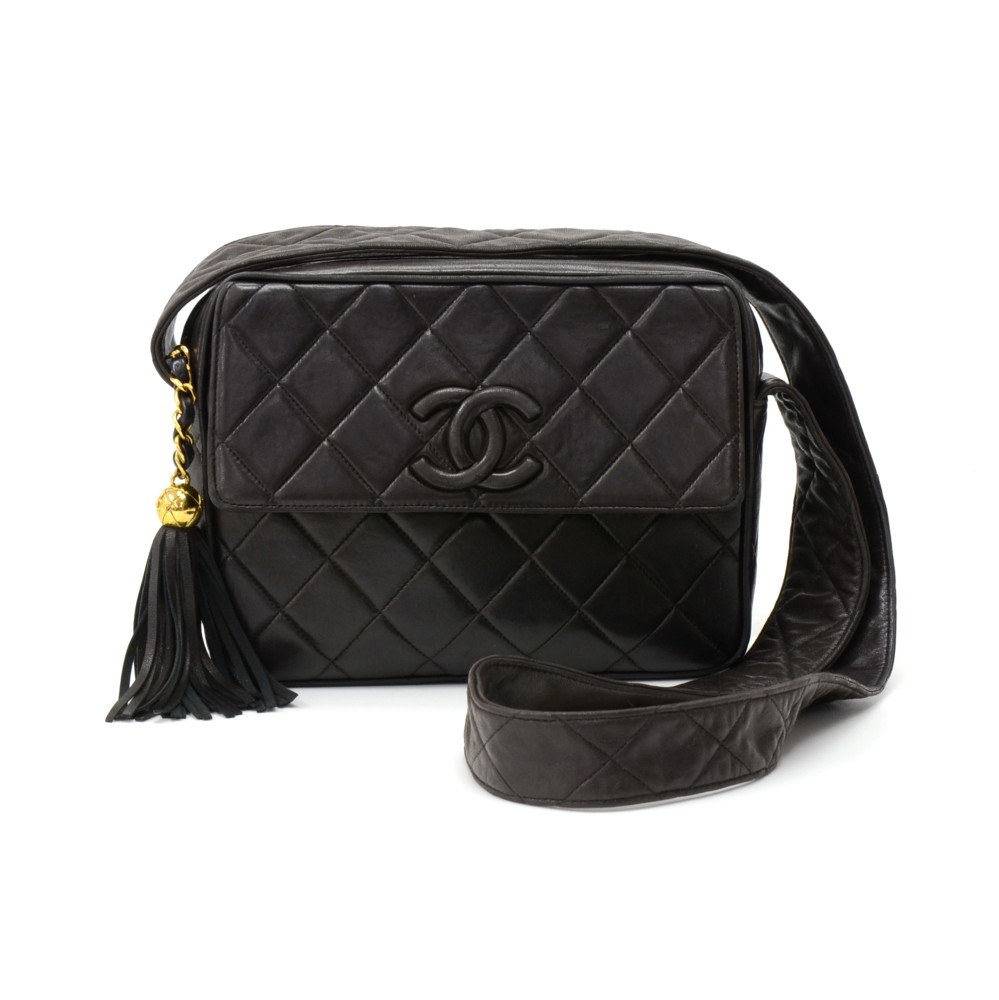 Chanel Vintage 9 Inch Flap Brown Quilted Leather Fringe Shoulder