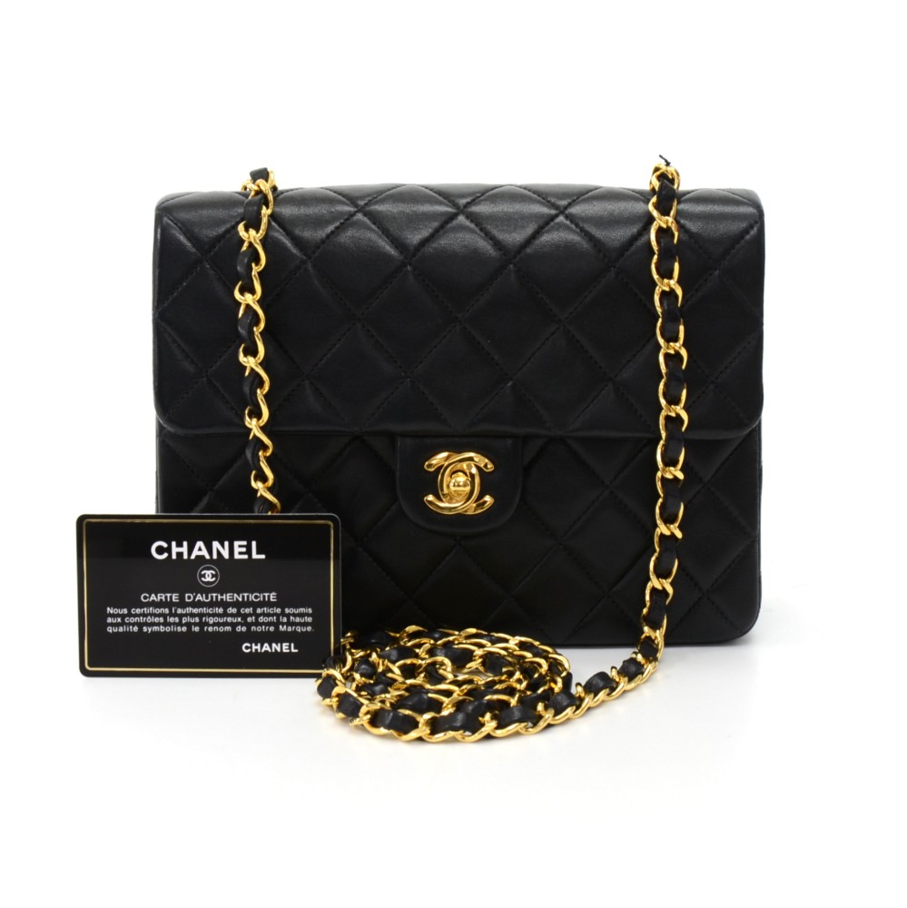 Chanel Vintage Chanel 8 inch Mini Black Quilted Leather Shoulder Flap 