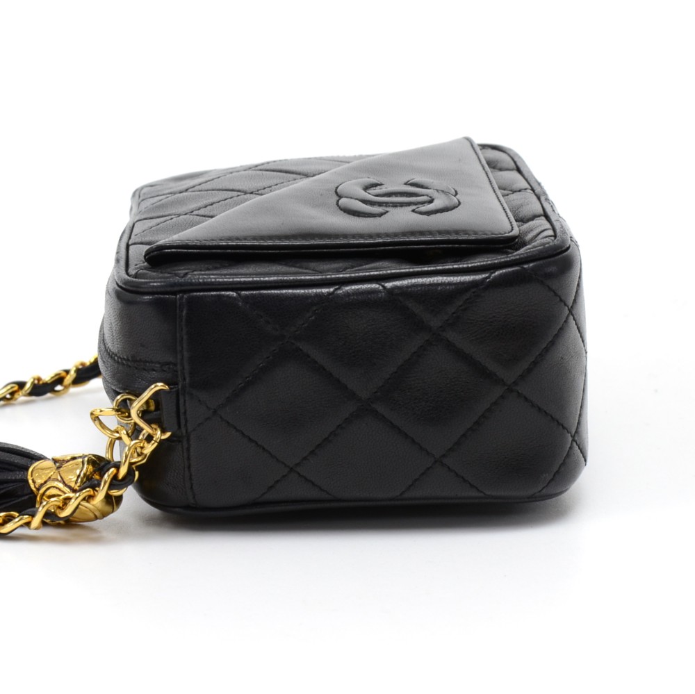 CHANEL Vintage CC Quilted Leather Tassel Shopper Bag Black