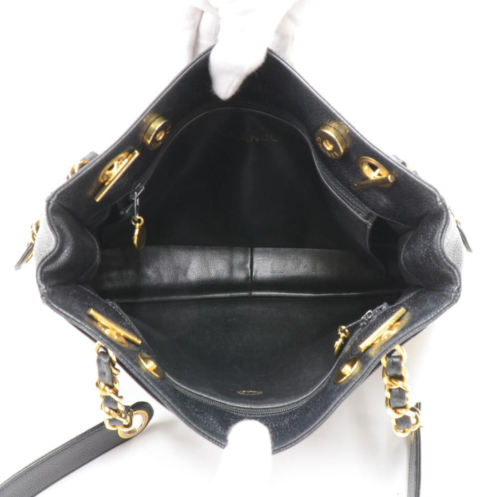 Chanel Vintage Chanel Black Caviar Leather Shoulder Tote Bag