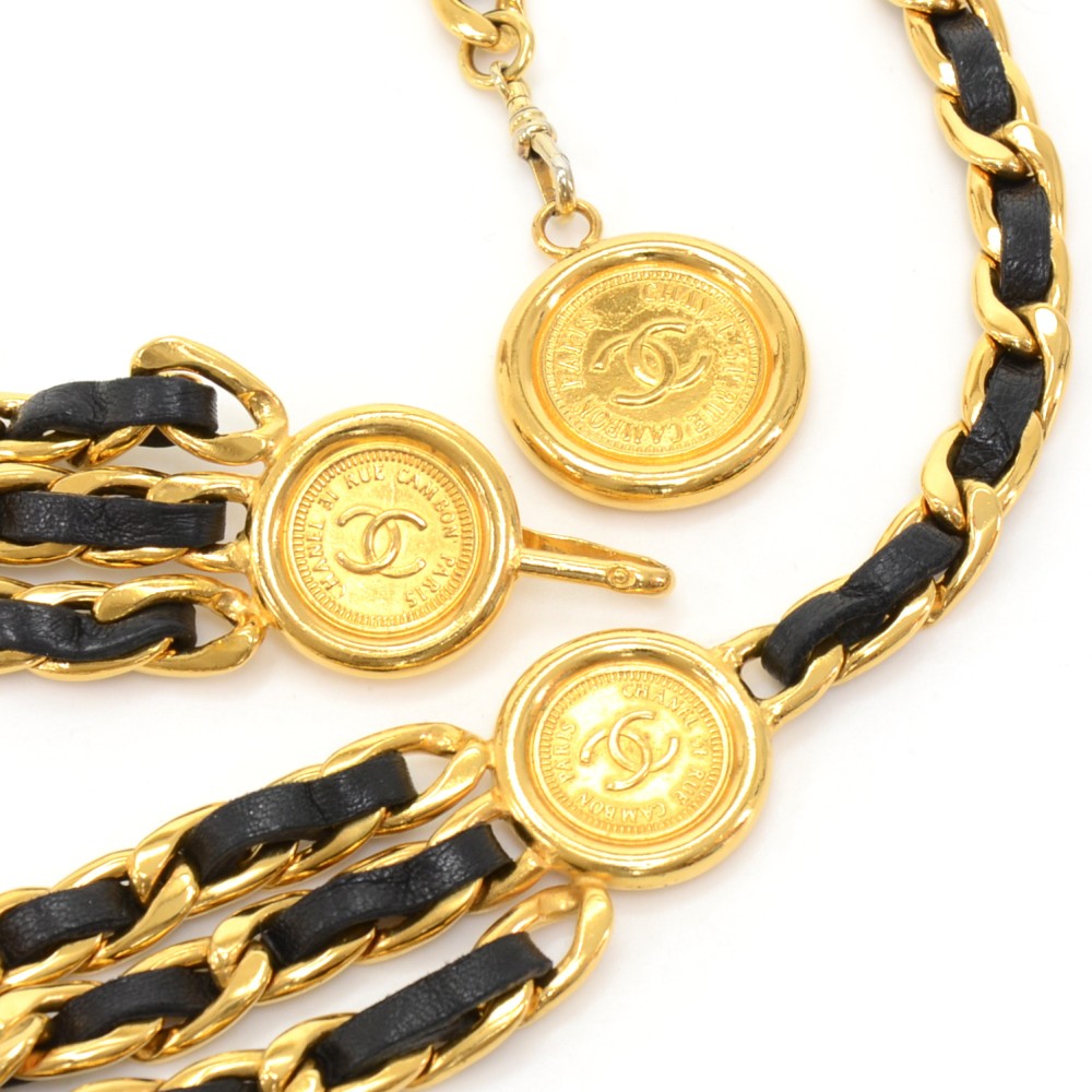 Chanel Chanel Triple Chain Medallion Lambskin Leather Belt