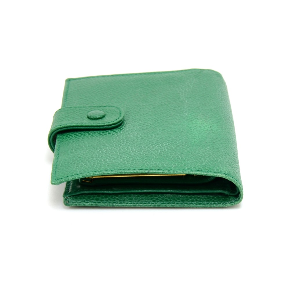 Chanel Vintage Chanel Green Caviar Leather Bifold Wallet