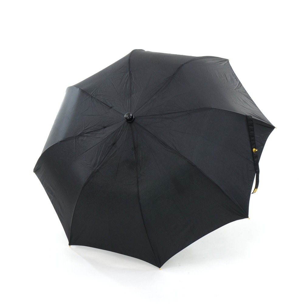 Chanel Vintage Chanel Black Nylon Umbrella With Patent Leather Case