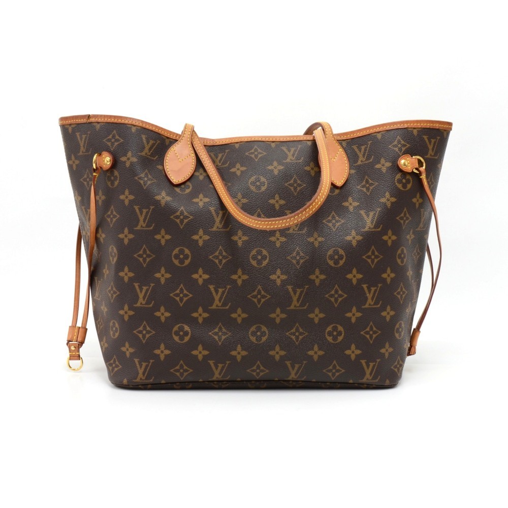Cream Brown Leather Louis Vuitton Neverfull Mm Monogram Canvas Handbags