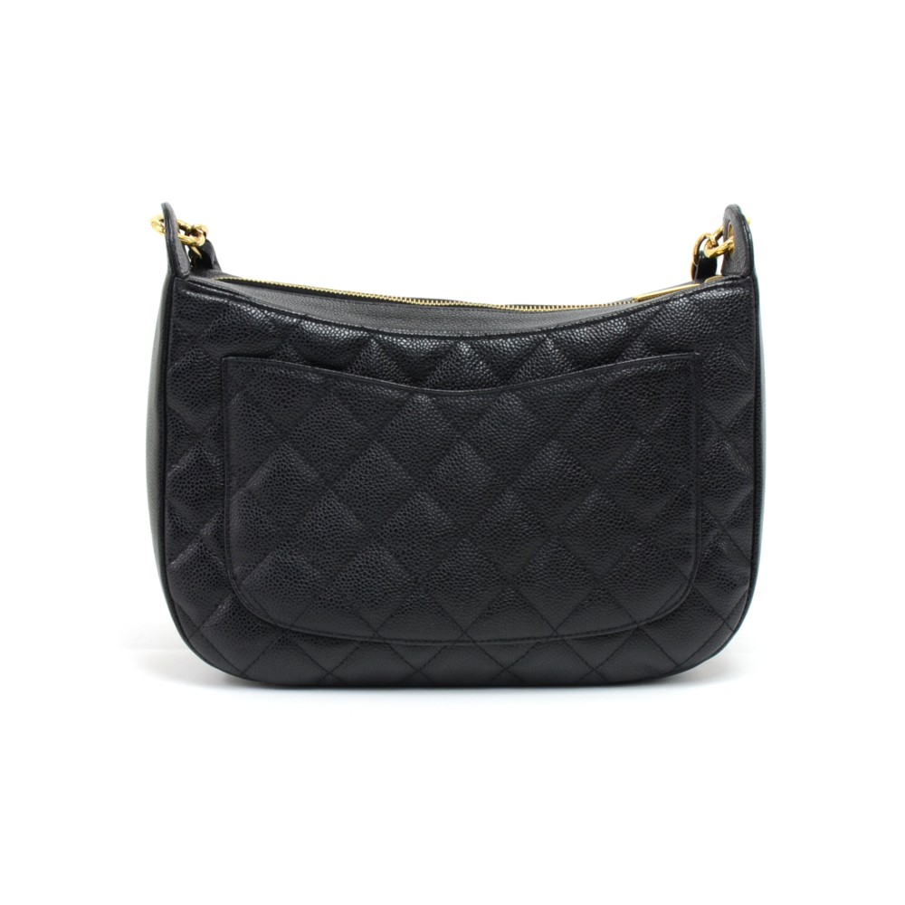CHANEL CC Matelasse Chain Shoulder Bag Caviar Skin Leather Black GHW  316RH059