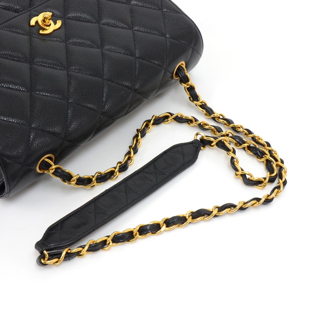 Vintage Chanel Large Black Quilted Caviar Leather Shoulder Flap Bag Rare  27cm Wide - Mrs Vintage - Selling Vintage Wedding Lace Dress / Gowns &  Accessories from 1920s – 1990s. And many