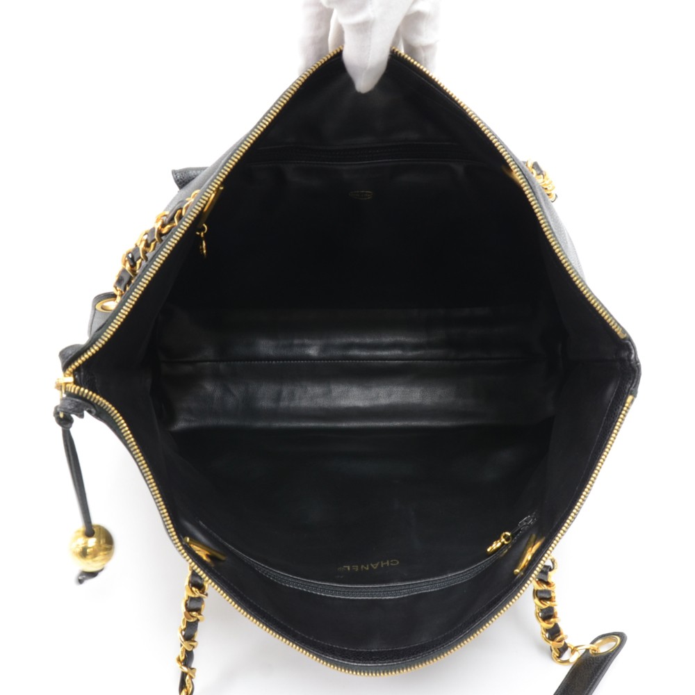 Chanel Vintage Chanel Black Caviar Leather Large Tote Bag