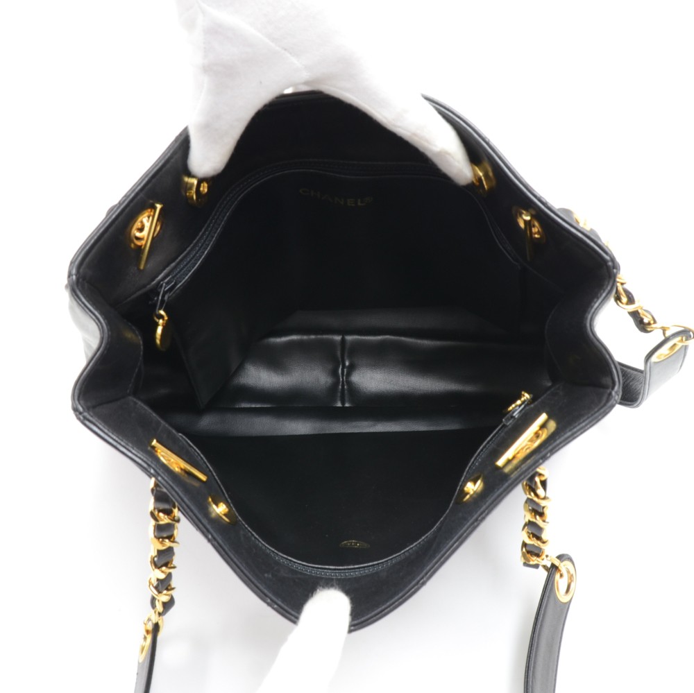 Chanel Vintage Chanel Black Quilted Leather Tote Shoulder Bag