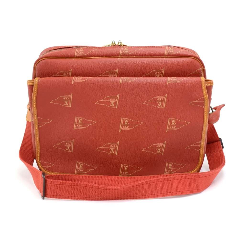 Louis Vuitton Red 1995 LV Cup Travel Bag Brown Leather Cloth Pony