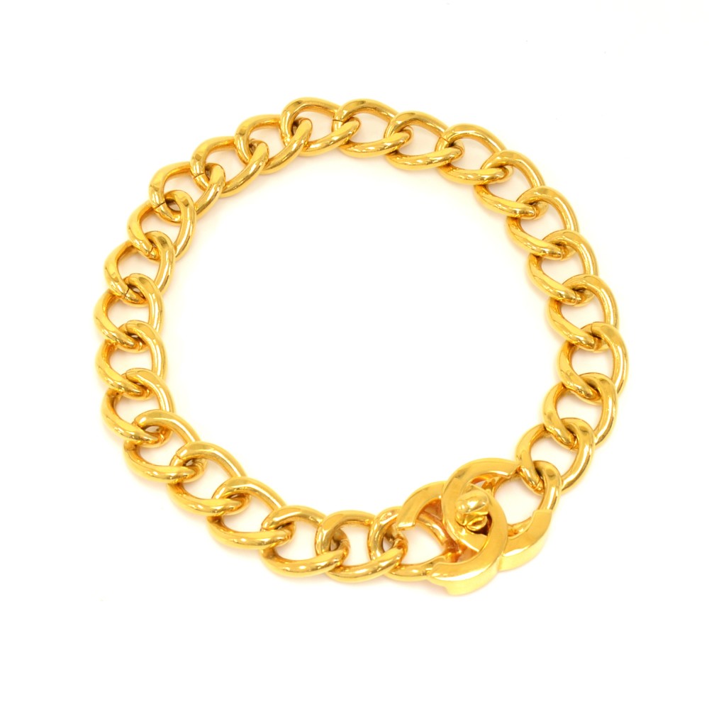 Chanel Vintage Chanel Gold-tone CC Logo Chain Choker Necklace