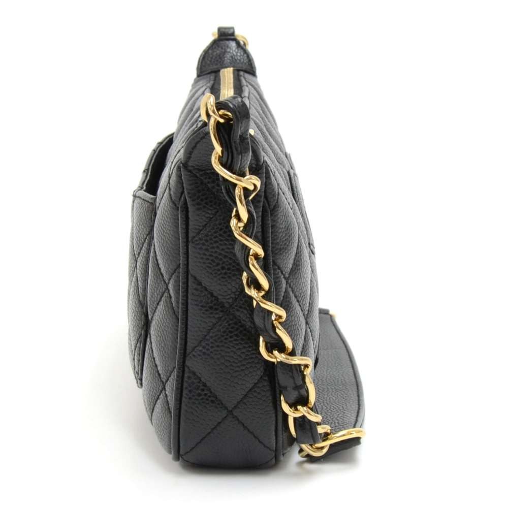 Chanel Black Quilted Caviar Leather Large CC Logo Shoulder Bag