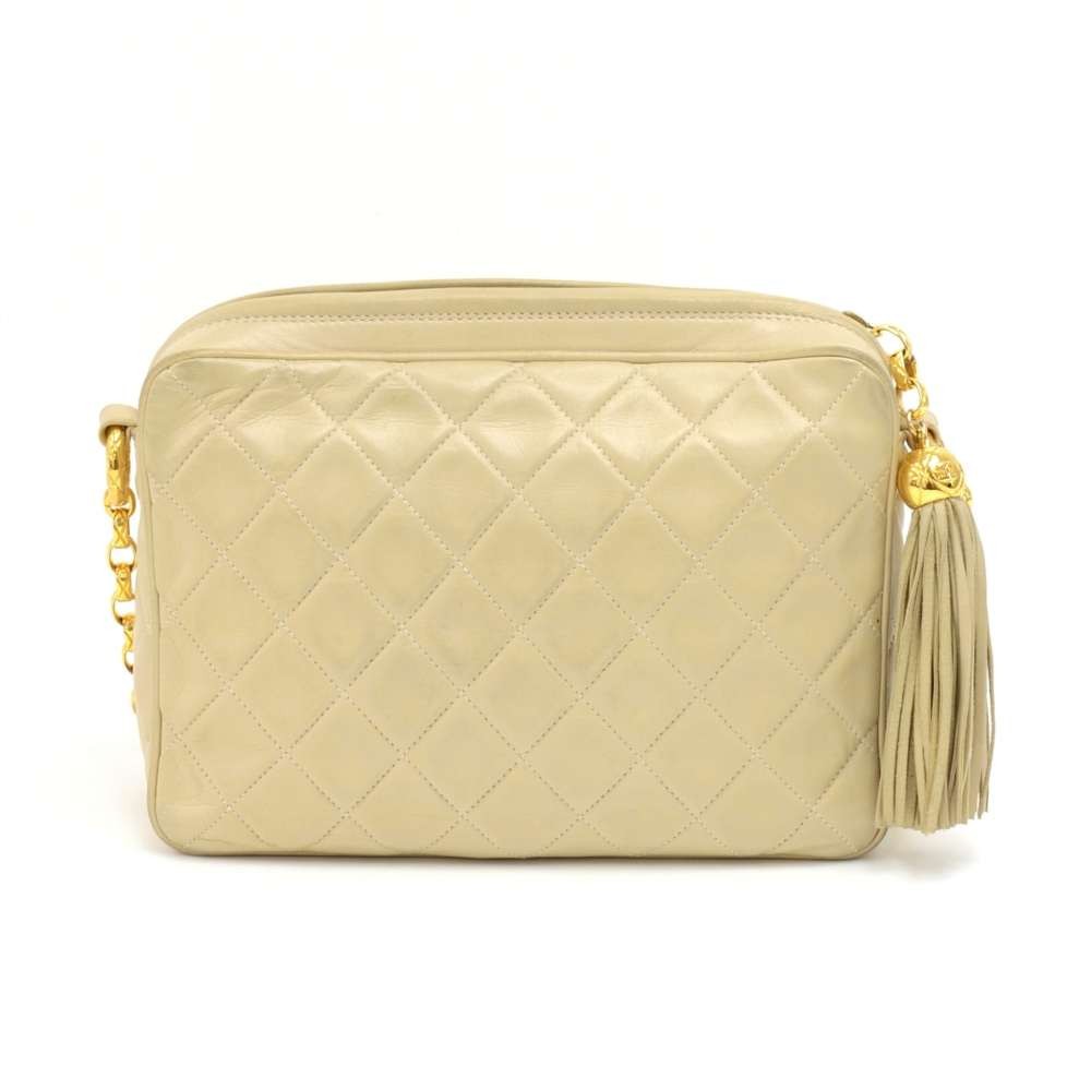 Chanel Vintage Chanel Beige Quilted Lambskin Leather Tassel Chain