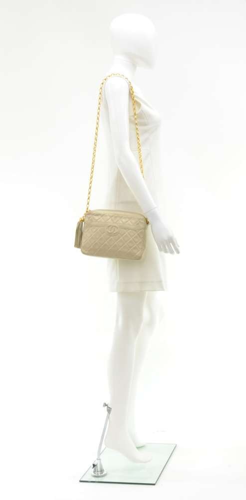 Vintage Chanel Beige Lambskin Timeless Matelasse Chain Shoulder