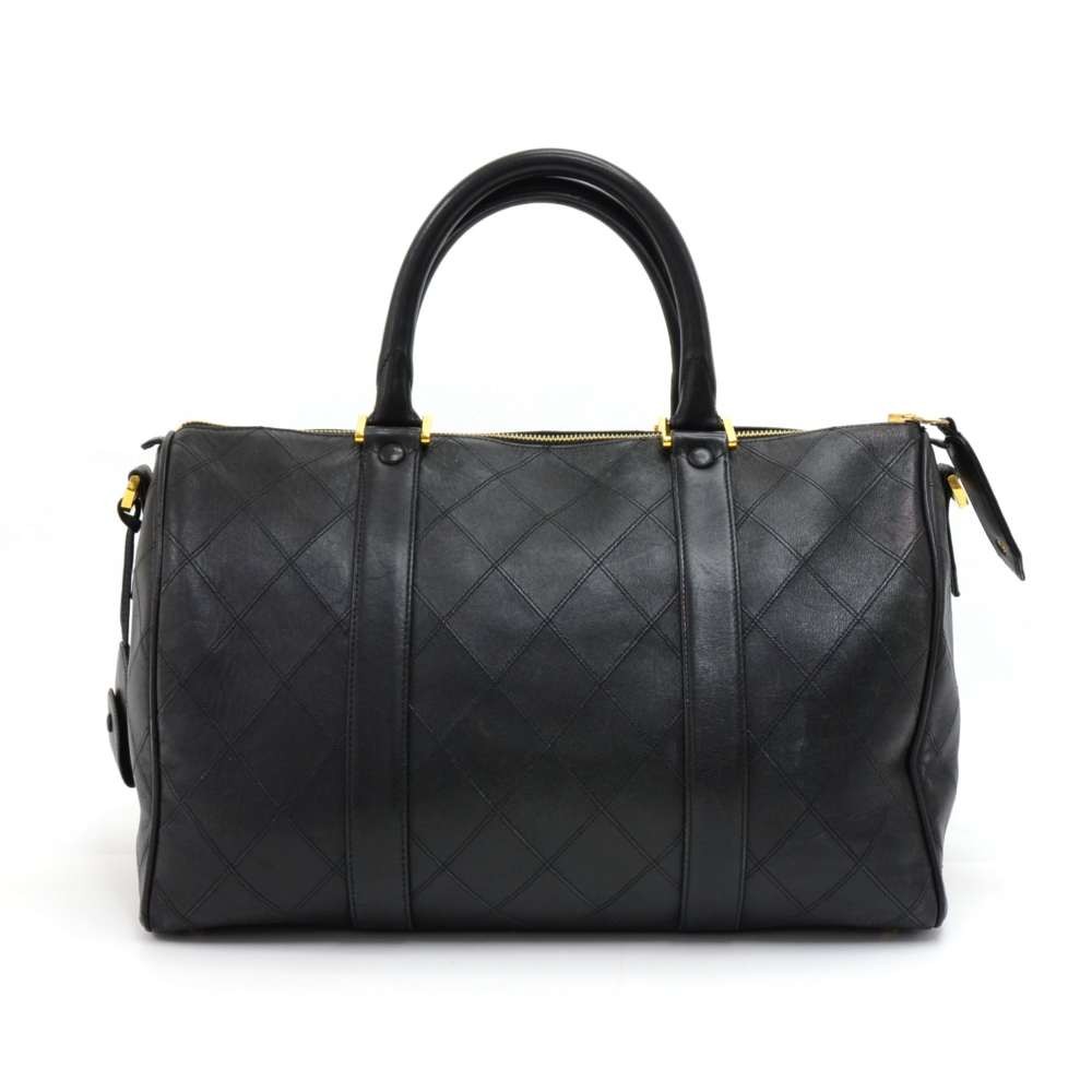 Chanel Vintage Chanel Boston Black Lambskin Quilted Duffle Bag