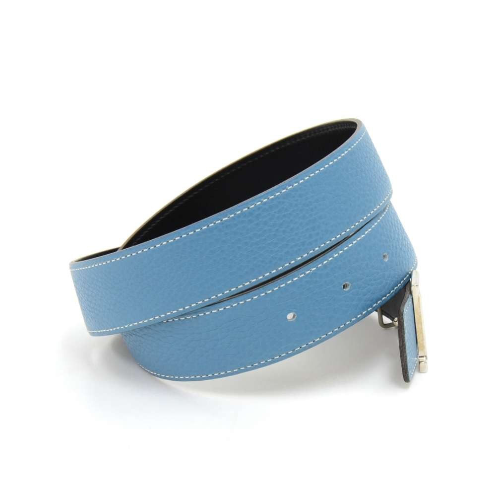 Hermes Blue Tan Leather H Buckle Reversible Belt Size 90 For Sale at  1stDibs