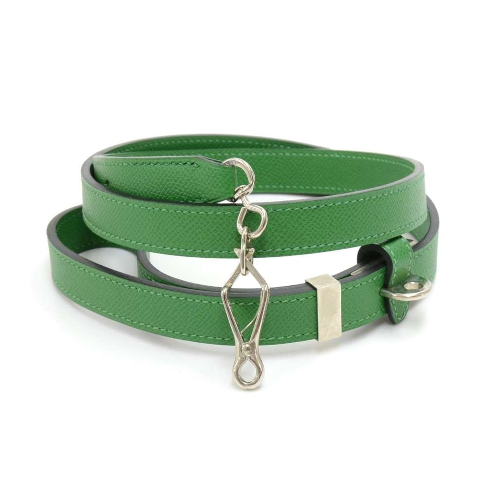 Hermes Vintage Hermes Green Leather Dog Collar and Leash