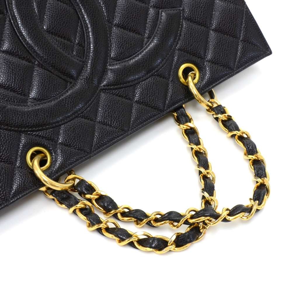 Chanel Black Quilted Caviar Leather Grand Shopping Tote Bag