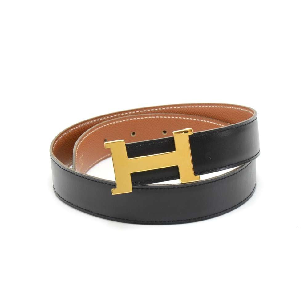 Hermes Vintage Hermes Black and Brown Gold Tone H Buckle Waist Belt ...