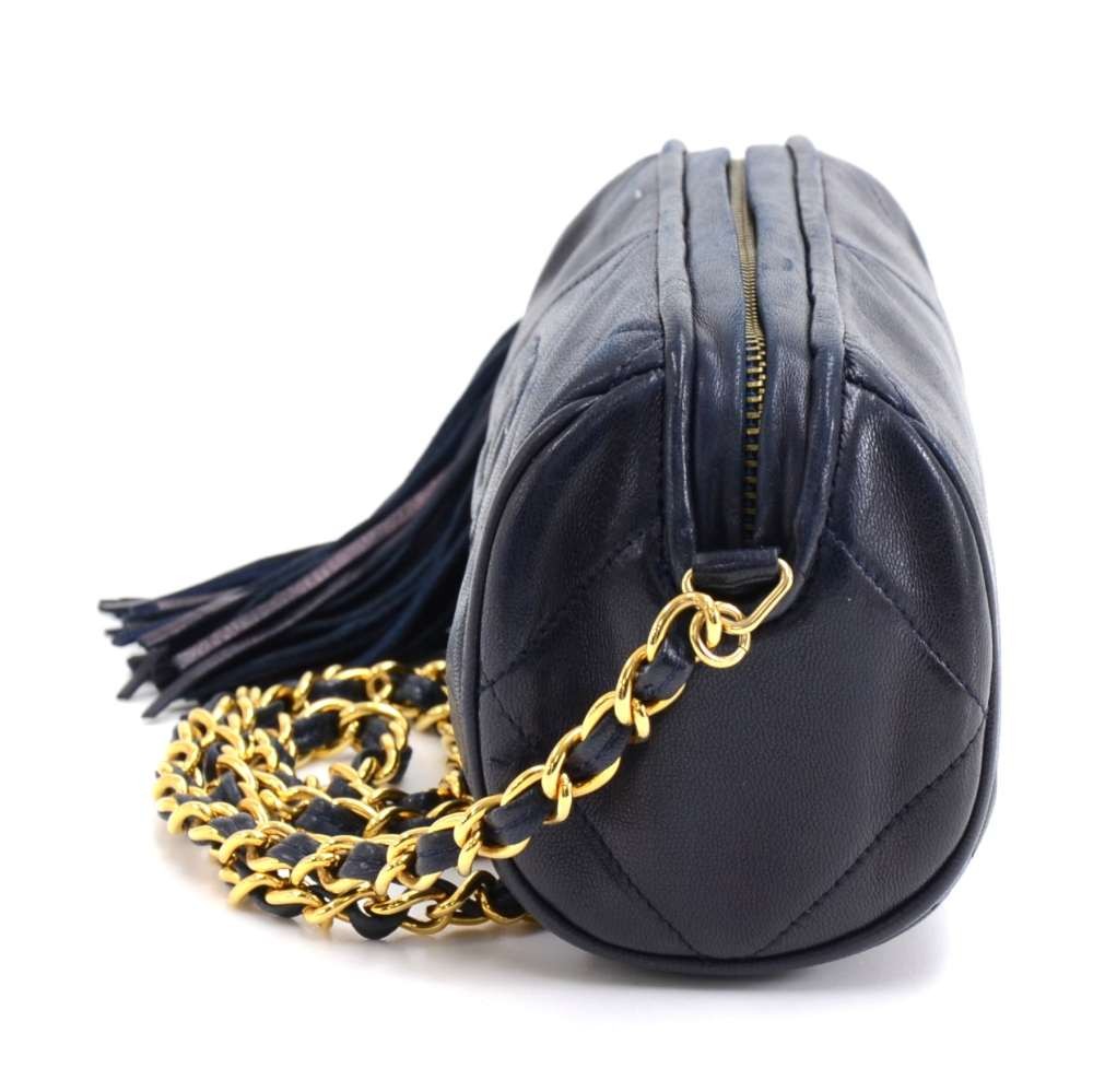 Chanel Vintage Chanel Navy Quilted Leather Barrel Shoulder Bag