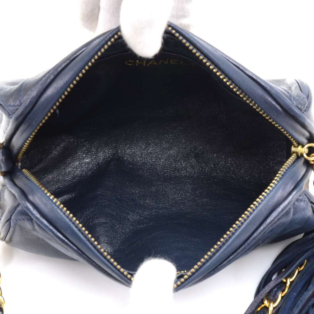Chanel 1970's Navy Quilted Bag With Tassel