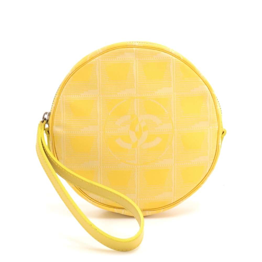 Chanel Chanel Travel Line Yellow Jacquard Nylon Round Wristlet Bag