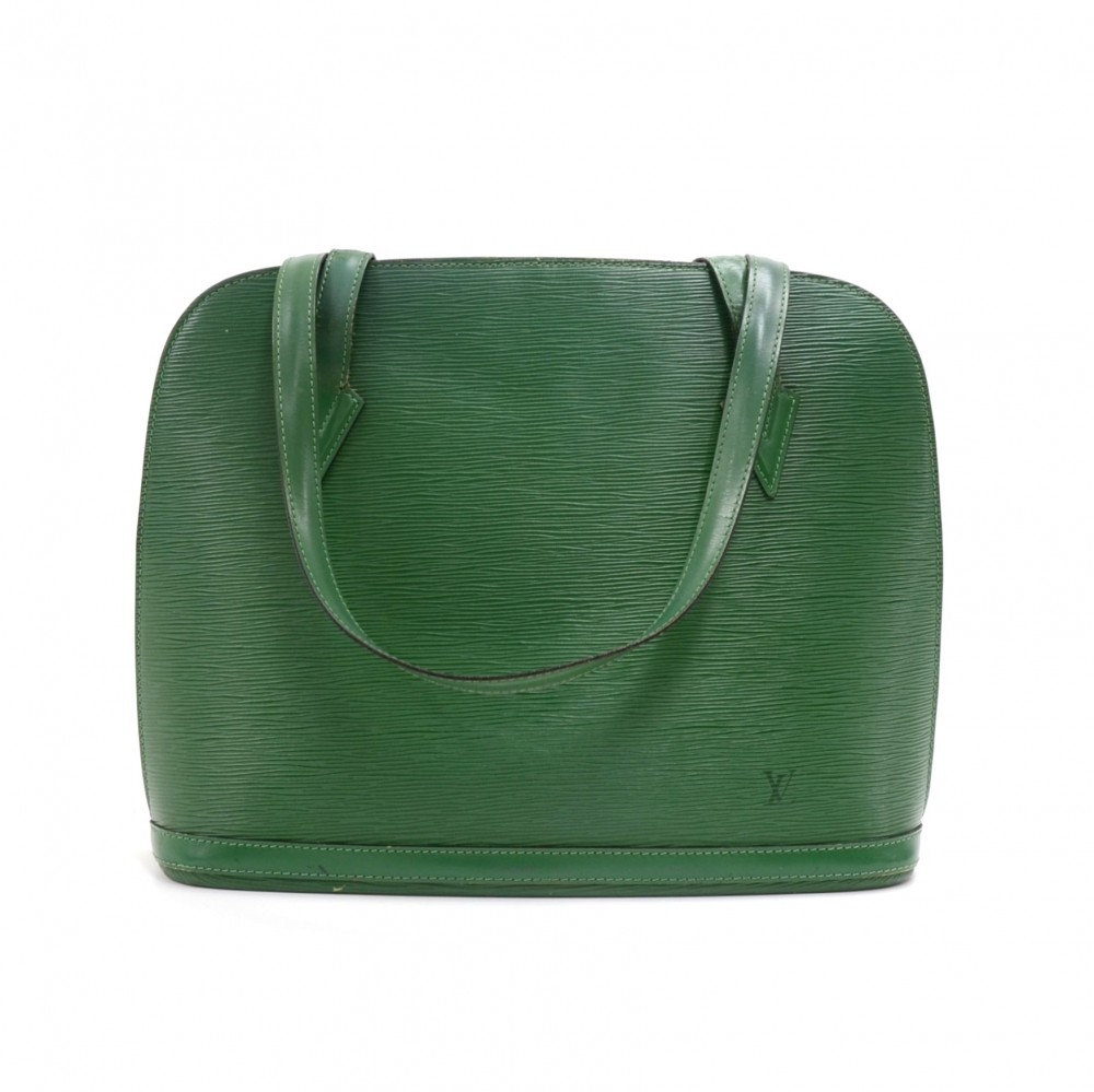 Vintage Louis Vuitton Lussac Green Epi Leather Large Shoulder Bag at 1stDibs