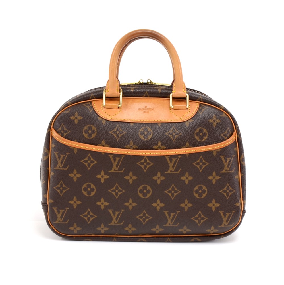 used Women Pre-owned Authenticated Louis Vuitton Monogram Trouville Calf Canvas Brown Handbag Top HandleBag, Women's, Size: Medium
