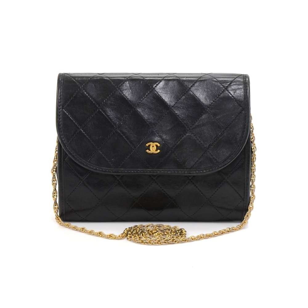 Chanel Vintage Chanel Black Quilted Leather Mini Gold Chain