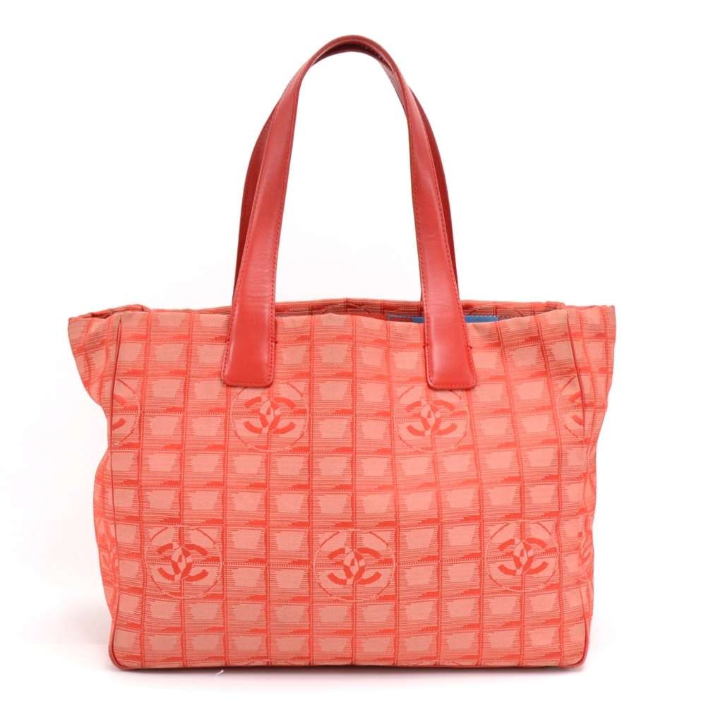 Chanel Chanel Travel Line Red Jacquard Nylon Medium Tote Bag