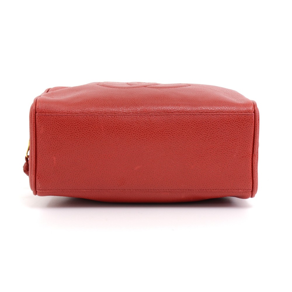 Chanel Vintage Lipstick Red Caviar Leather Cosmetic And Toiletry Pouch, Makeup  Case Bag