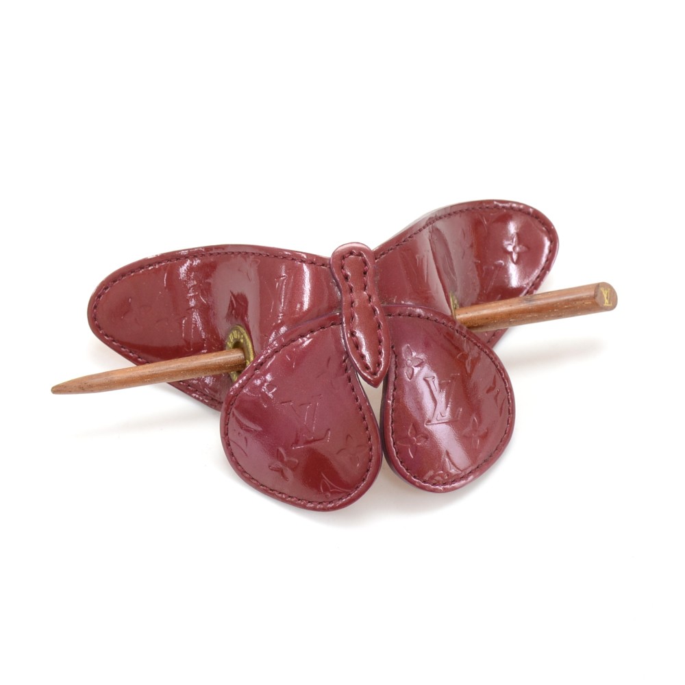 Louis Vuitton Louis Vuitton Red Vernis Leather Butterfly Hair Pin