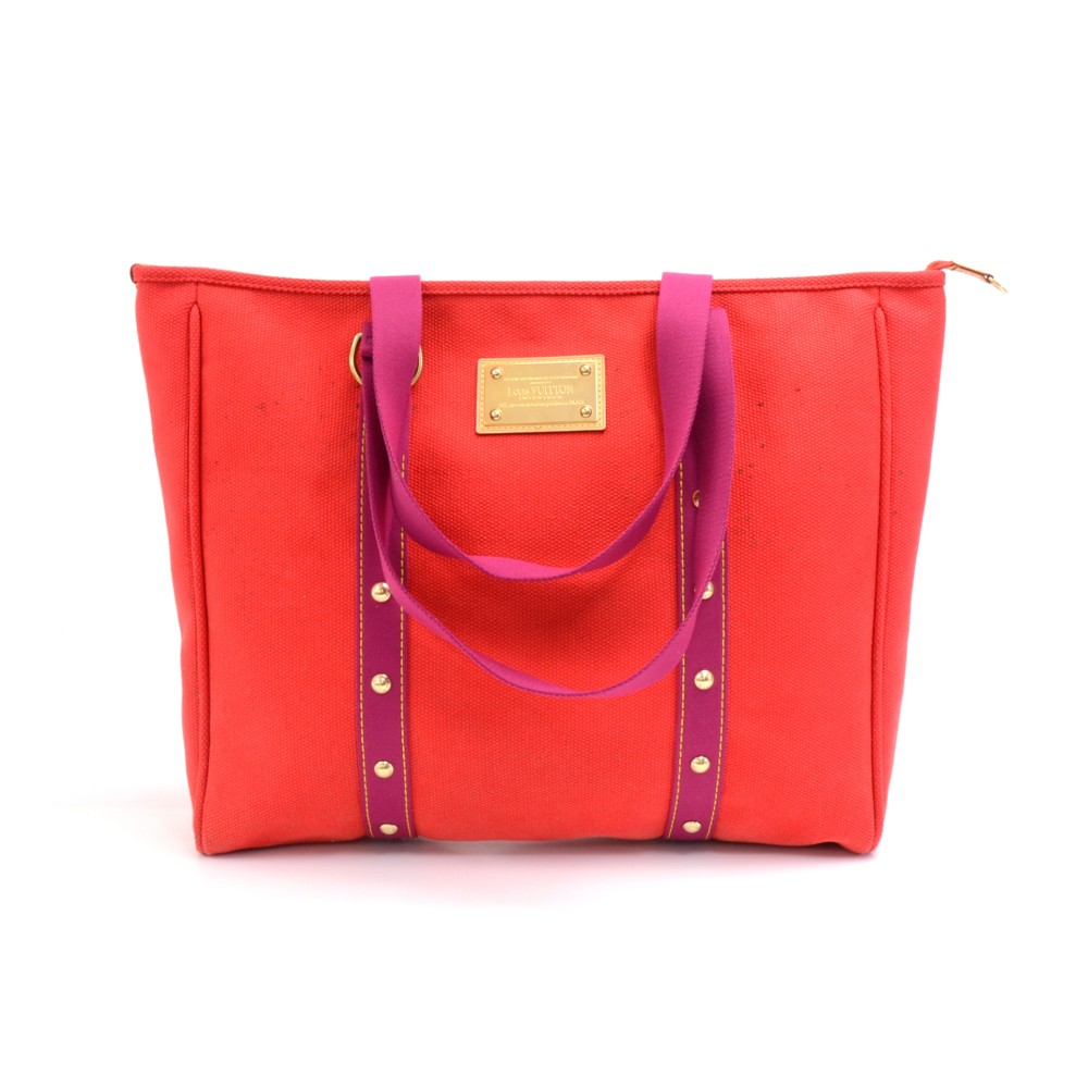 Louis Vuitton Antigua Cavas GM Tote Bag Beige & Red M40032