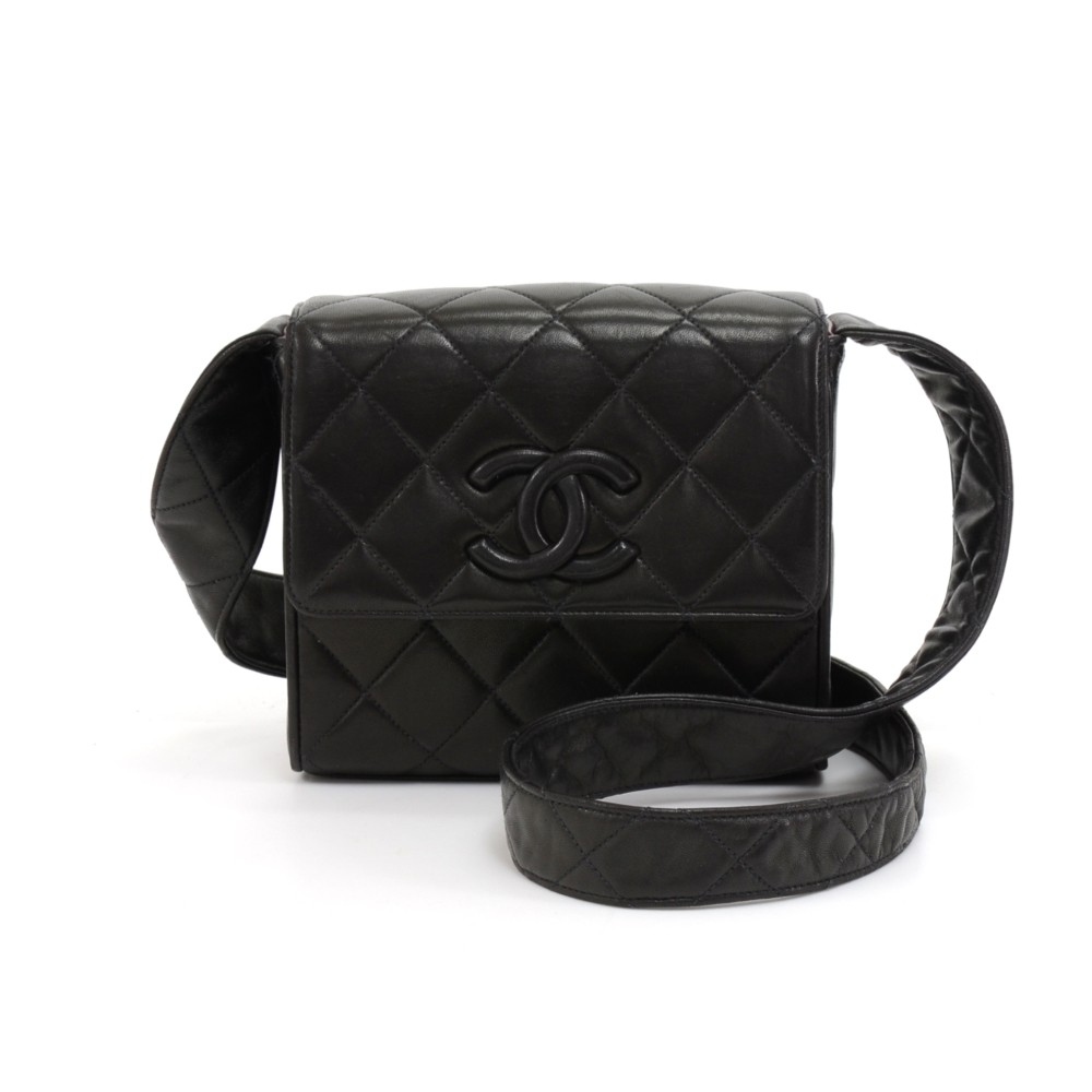 Chanel Vintage Chanel Mini Black Quilted Leather Wide Strap