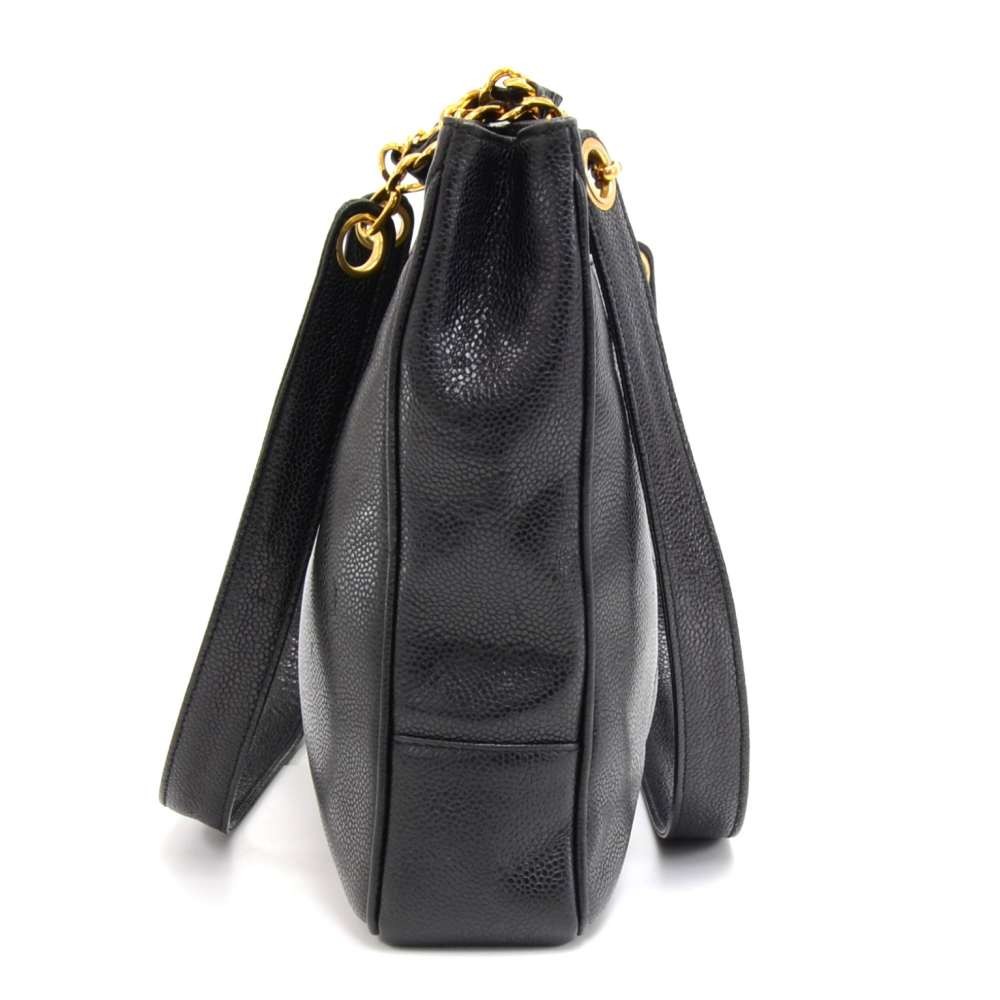 Chanel Chanel Black Caviar Leather Large CC Logo Shoulder Bag