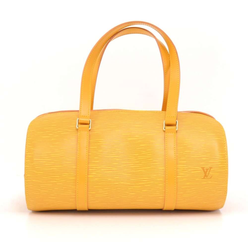LOUIS VUITTON LV Logo Soufflot Pouch Hand Bag Epi Leather Brown Gold 65SF215