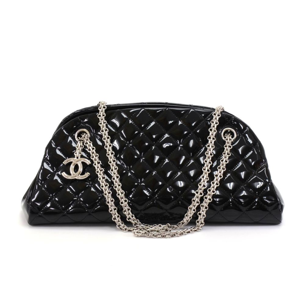 Chanel Chanel Black Quilted Patent Leather Silver-tone Chain Shoulder