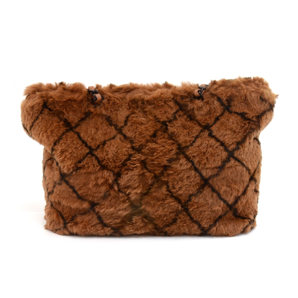 Chanel Chanel Lapin Fur Brown Criss Cross Pattern Chain Tote Bag