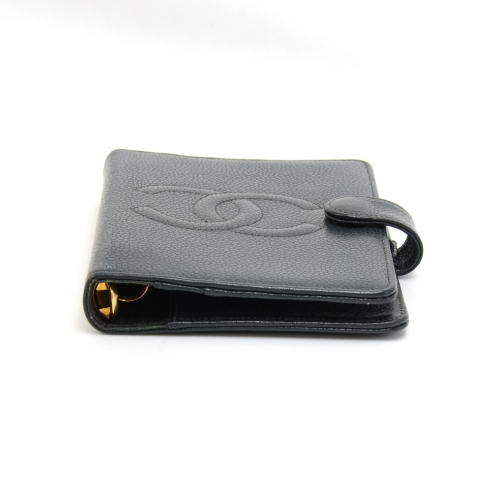 Chanel Vintage Chanel Black Caviar Leather 6 Ring Agenda Cover
