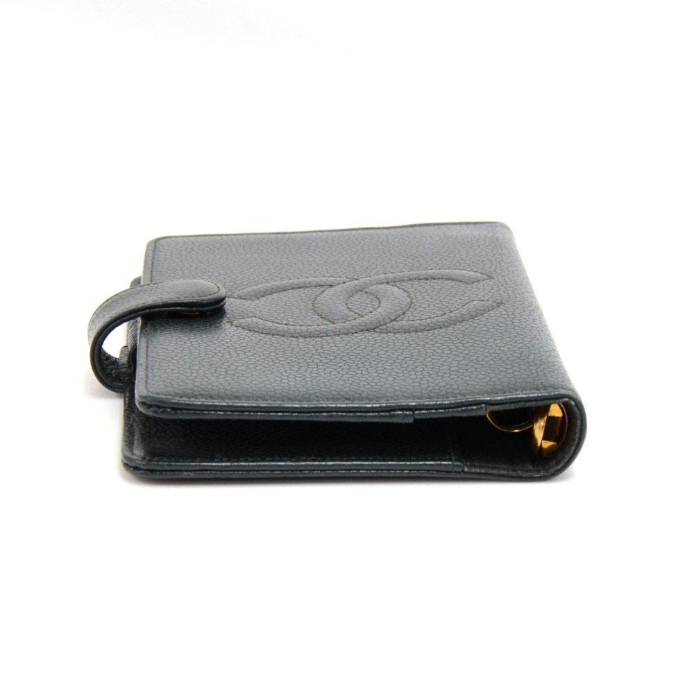 Chanel Vintage Chanel Black Caviar Leather 6 Ring Agenda Cover