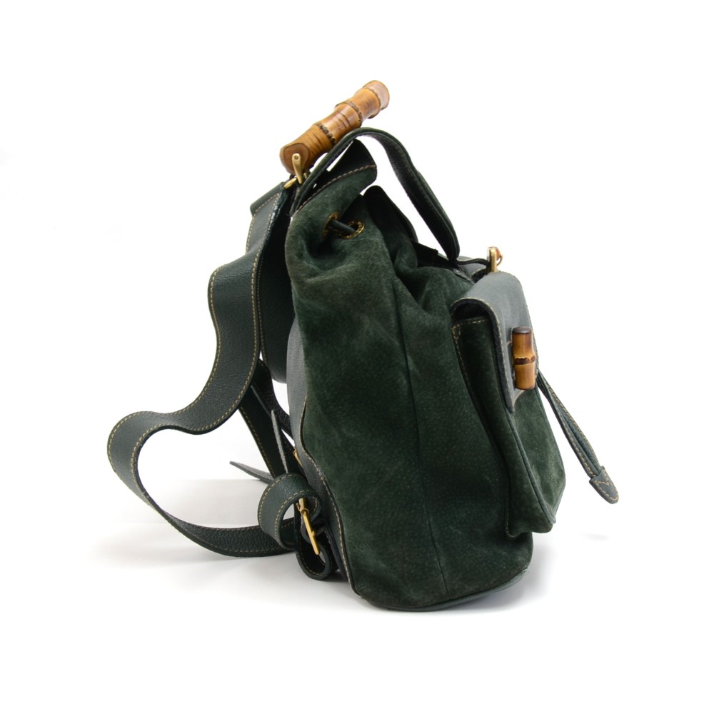 Gucci Bamboo 2000s Green Suede Backpack · INTO