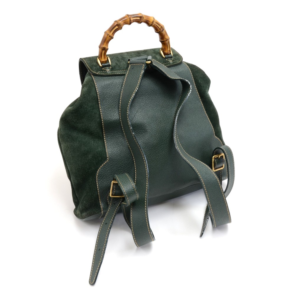 Gucci Bamboo Backpack Mini Green Suede