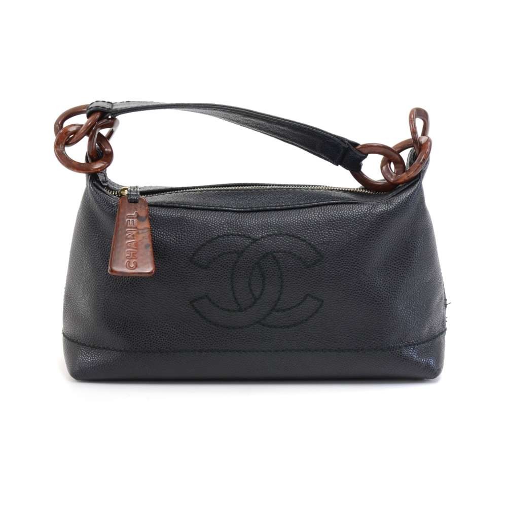 Chanel Chanel Black Caviar leather Wood-style Chain Shoulder Bag