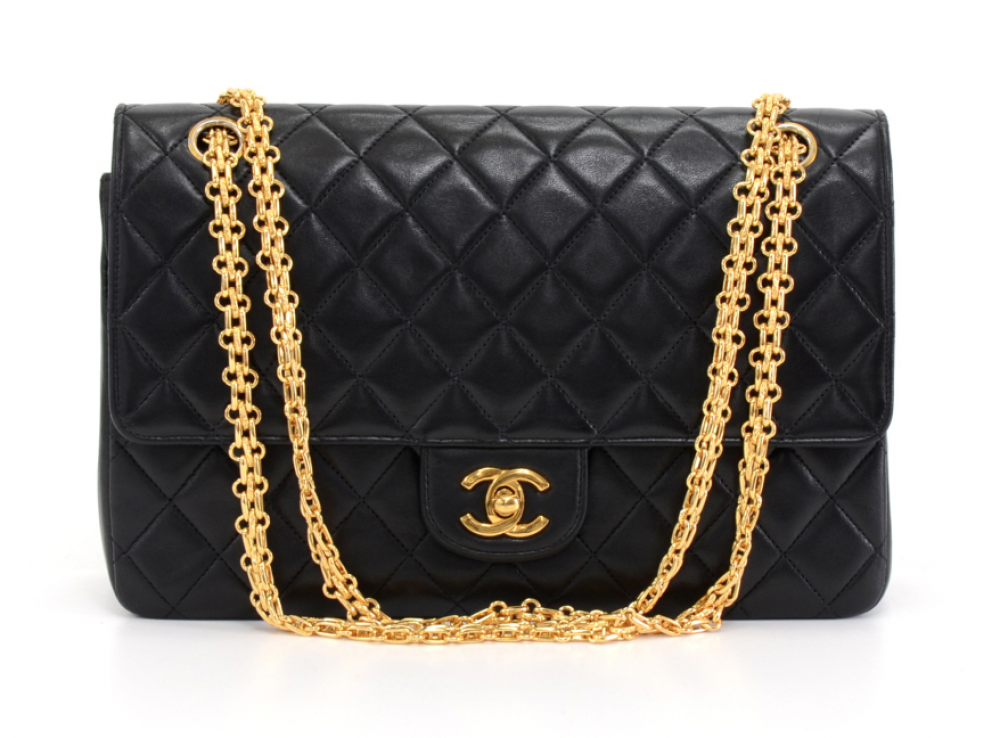 Chanel K28 Chanel 2.55 10.5 inch Double Flap Black Quilted Leather
