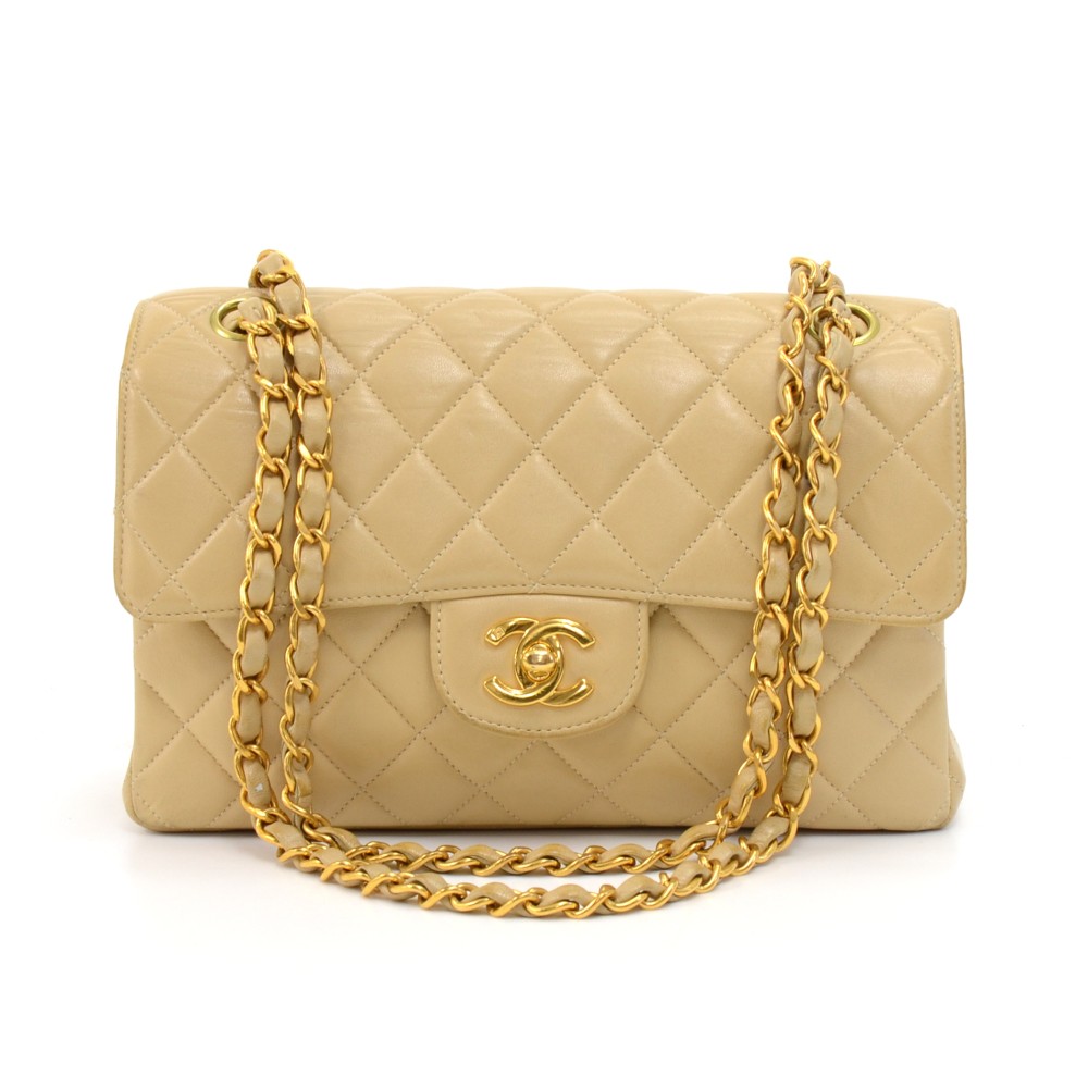 Chanel Vintage Chanel Beige Quilted Leather Double Sided Flap