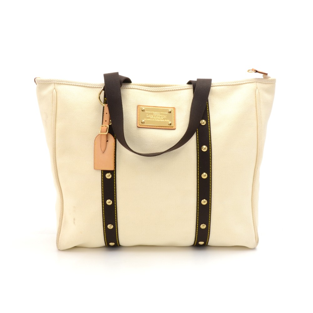 Used Louis Vuitton Hippo Mm Tote Bag Beige